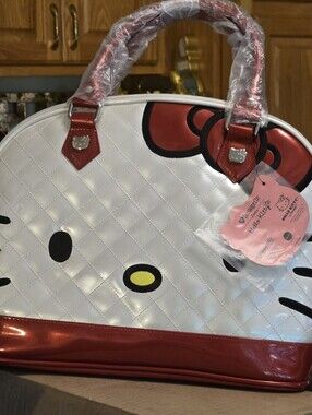 Hello Kitty White Quilted Dome Satchel with Red Trim and Bow